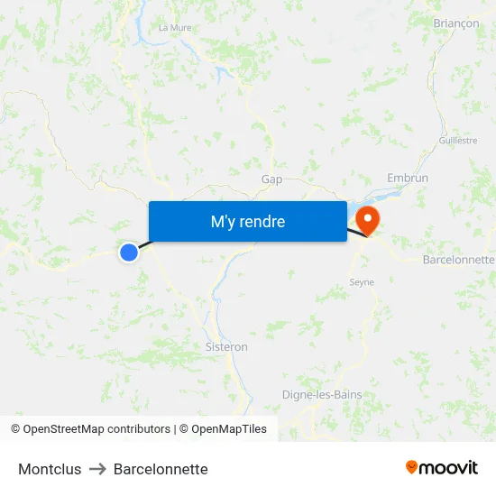 Montclus to Barcelonnette map