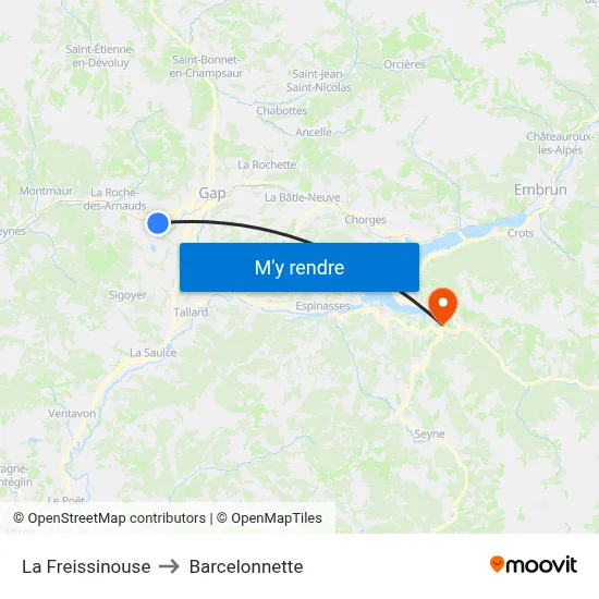 La Freissinouse to Barcelonnette map