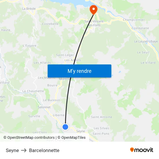 Seyne to Barcelonnette map