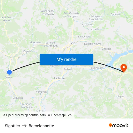 Sigottier to Barcelonnette map