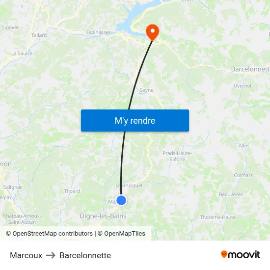 Marcoux to Barcelonnette map