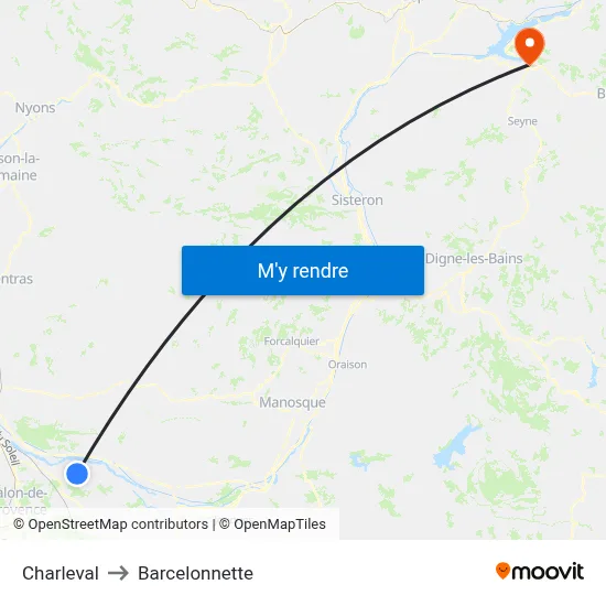 Charleval to Barcelonnette map