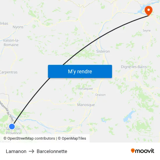 Lamanon to Barcelonnette map