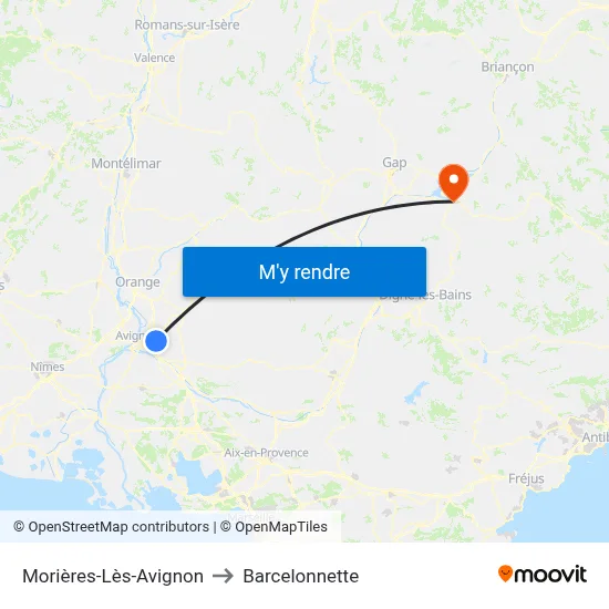 Morières-Lès-Avignon to Barcelonnette map