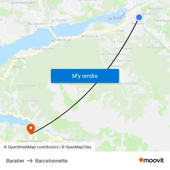 Baratier to Barcelonnette map