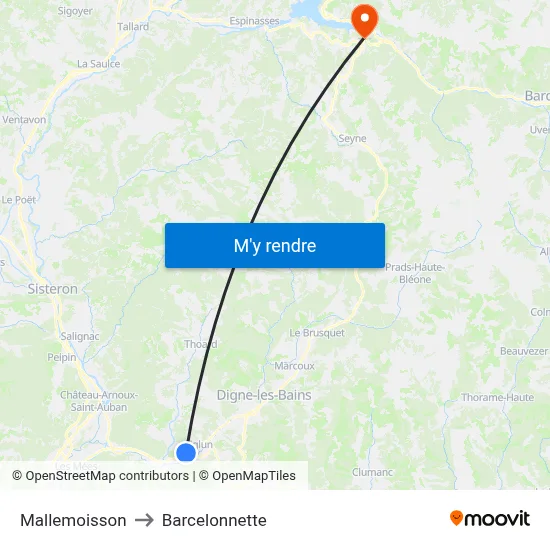 Mallemoisson to Barcelonnette map