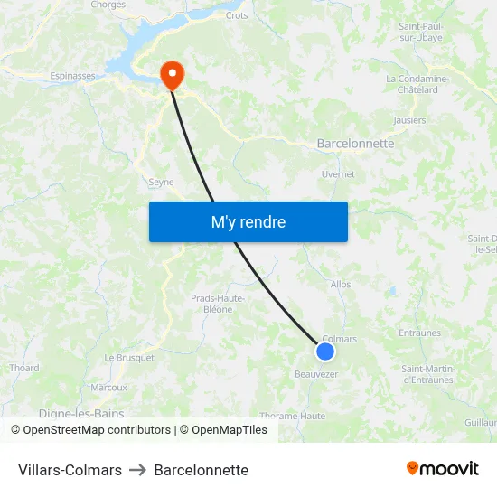Villars-Colmars to Barcelonnette map