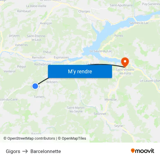 Gigors to Barcelonnette map