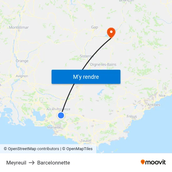 Meyreuil to Barcelonnette map