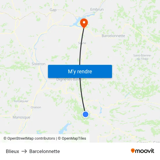 Blieux to Barcelonnette map