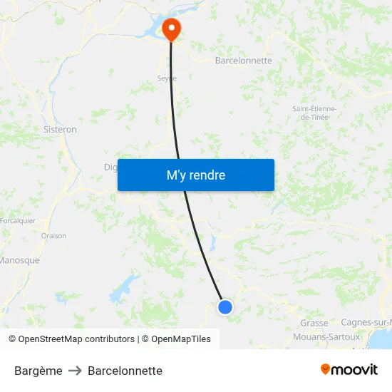Bargème to Barcelonnette map