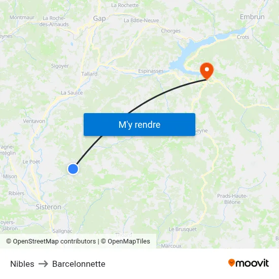 Nibles to Barcelonnette map