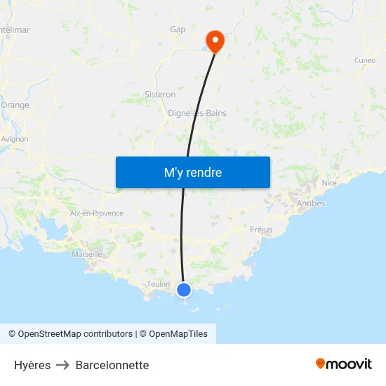 Hyères to Barcelonnette map