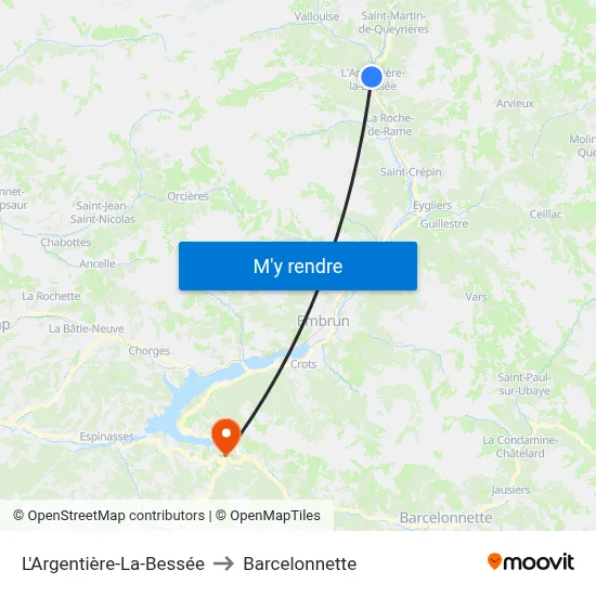L'Argentière-La-Bessée to Barcelonnette map