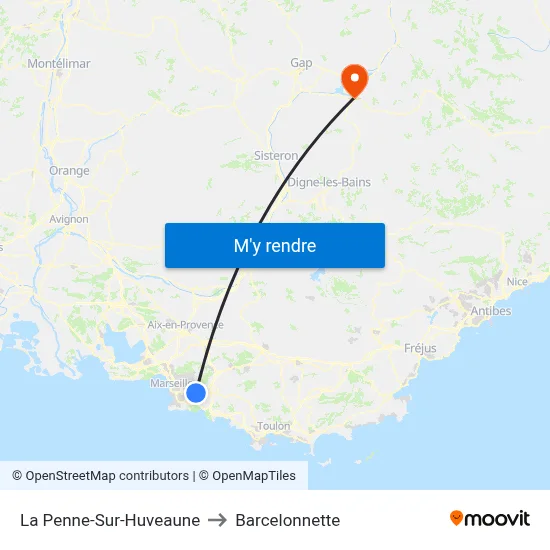 La Penne-Sur-Huveaune to Barcelonnette map