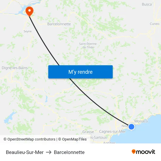 Beaulieu-Sur-Mer to Barcelonnette map