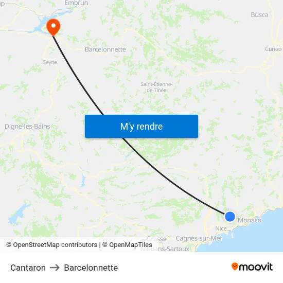 Cantaron to Barcelonnette map