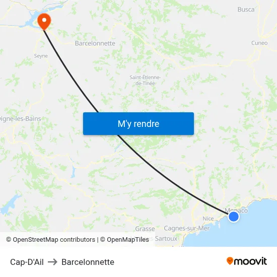 Cap-D'Ail to Barcelonnette map
