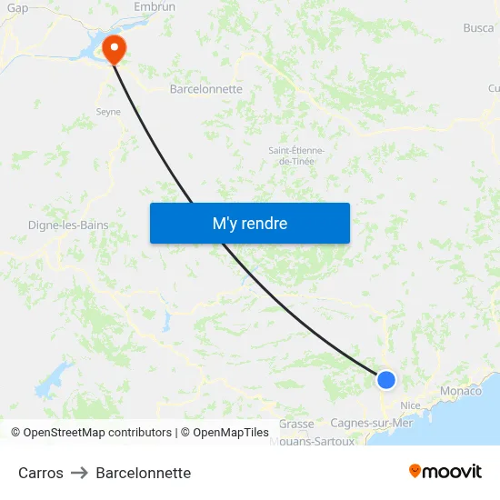 Carros to Barcelonnette map