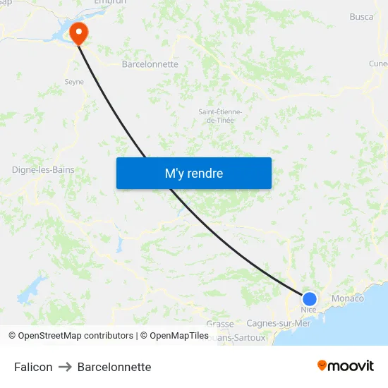 Falicon to Barcelonnette map