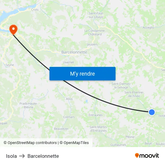 Isola to Barcelonnette map