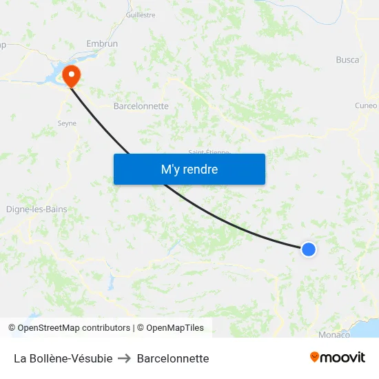 La Bollène-Vésubie to Barcelonnette map