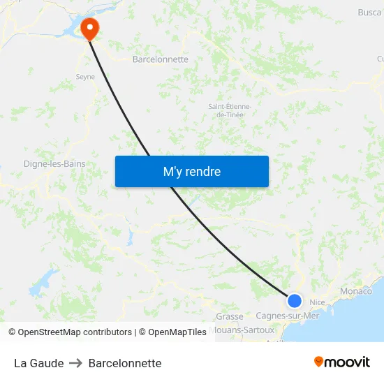 La Gaude to Barcelonnette map