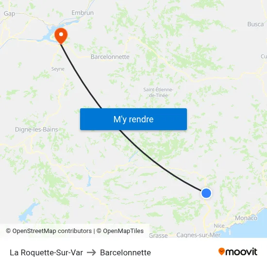 La Roquette-Sur-Var to Barcelonnette map