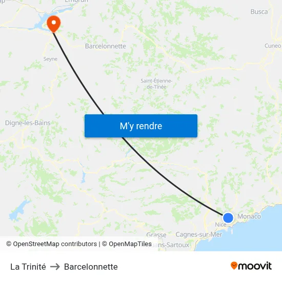 La Trinité to Barcelonnette map