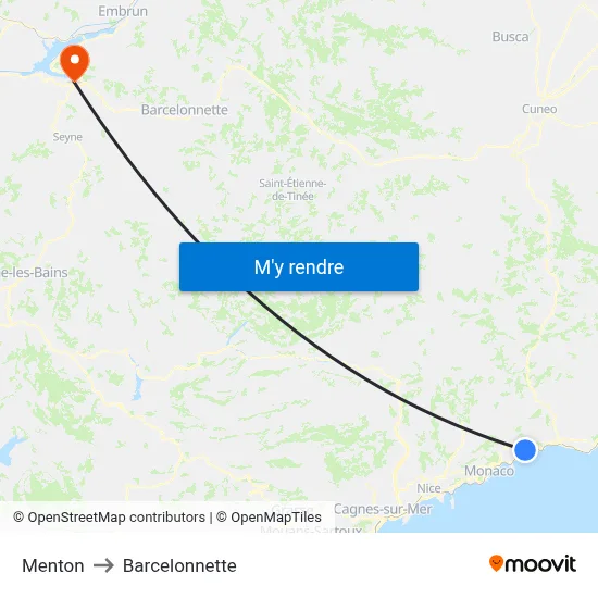 Menton to Barcelonnette map