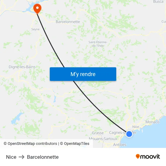 Nice to Barcelonnette map