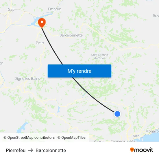 Pierrefeu to Barcelonnette map