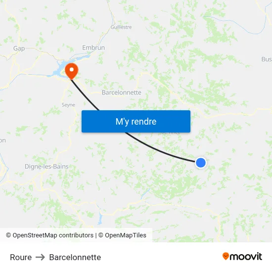 Roure to Barcelonnette map