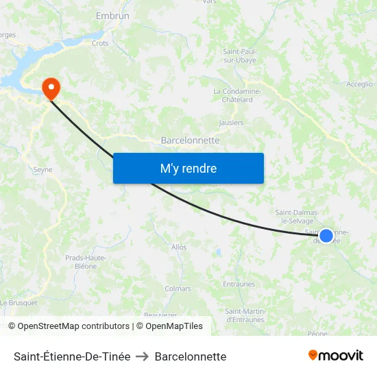 Saint-Étienne-De-Tinée to Barcelonnette map