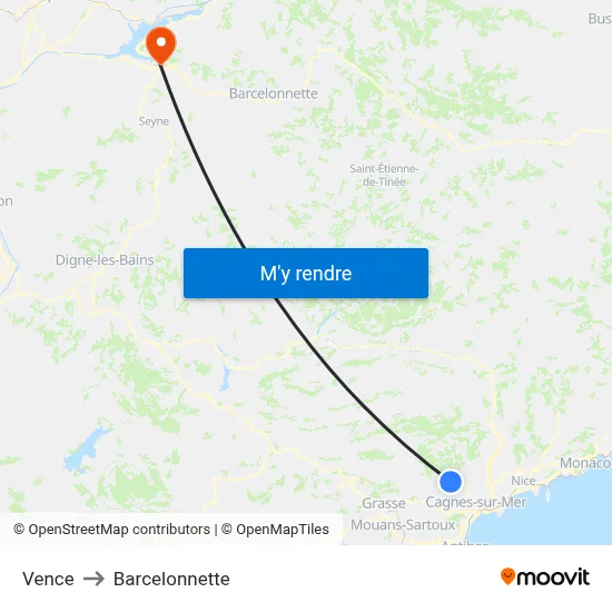 Vence to Barcelonnette map