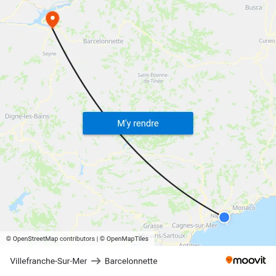 Villefranche-Sur-Mer to Barcelonnette map