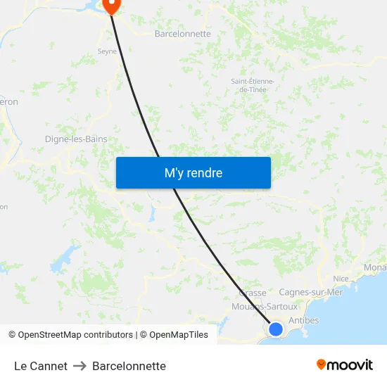 Le Cannet to Barcelonnette map
