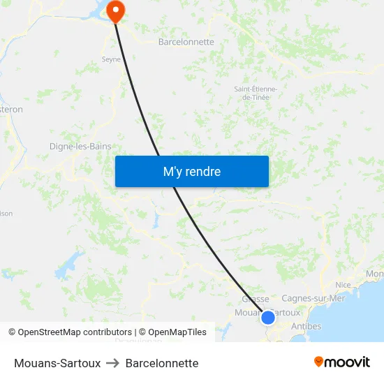 Mouans-Sartoux to Barcelonnette map
