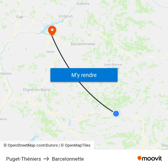 Puget-Théniers to Barcelonnette map