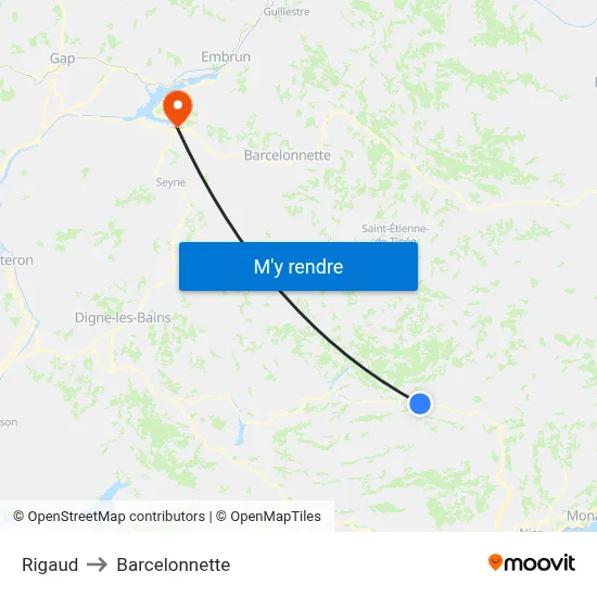 Rigaud to Barcelonnette map