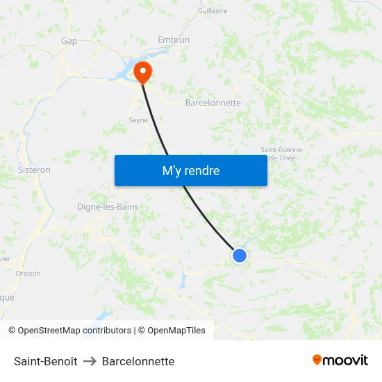 Saint-Benoît to Barcelonnette map