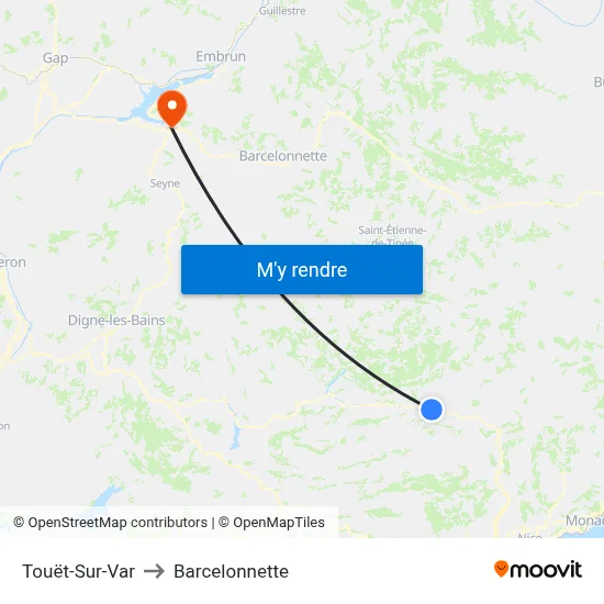 Touët-Sur-Var to Barcelonnette map