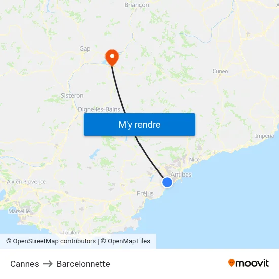 Cannes to Barcelonnette map