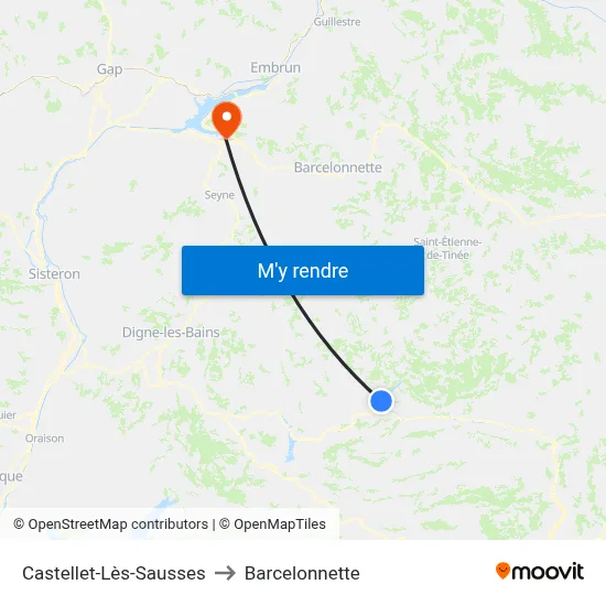Castellet-Lès-Sausses to Barcelonnette map