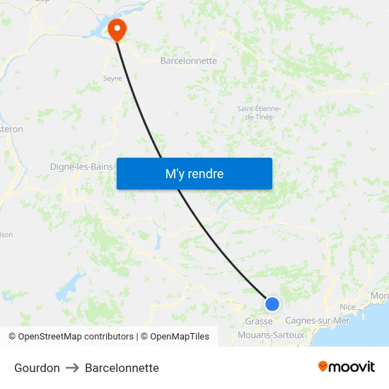 Gourdon to Barcelonnette map