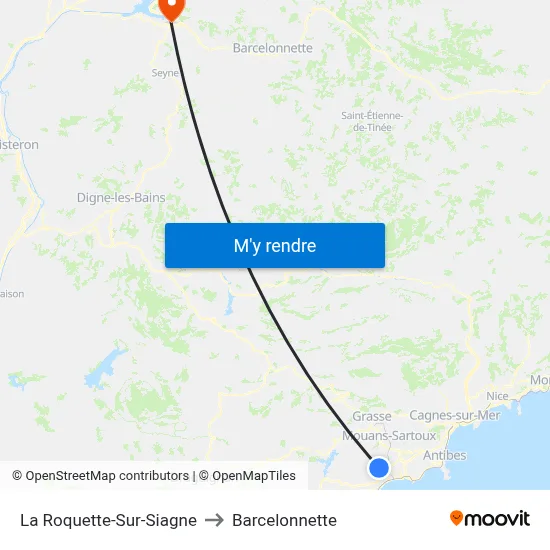 La Roquette-Sur-Siagne to Barcelonnette map