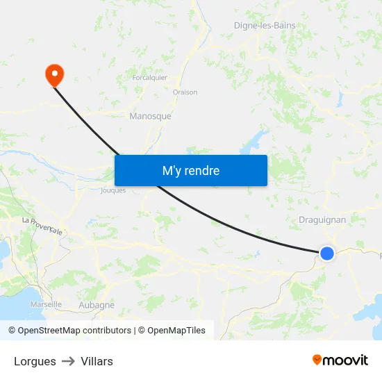 Lorgues to Villars map