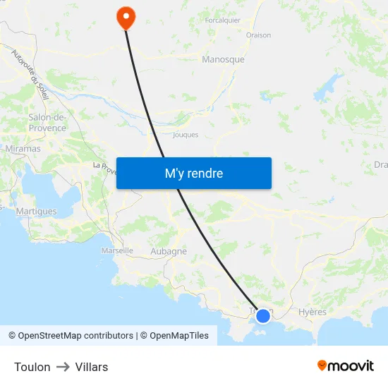 Toulon to Villars map