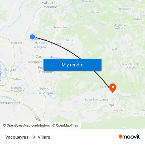 Vacqueyras to Villars map