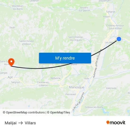 Malijai to Villars map